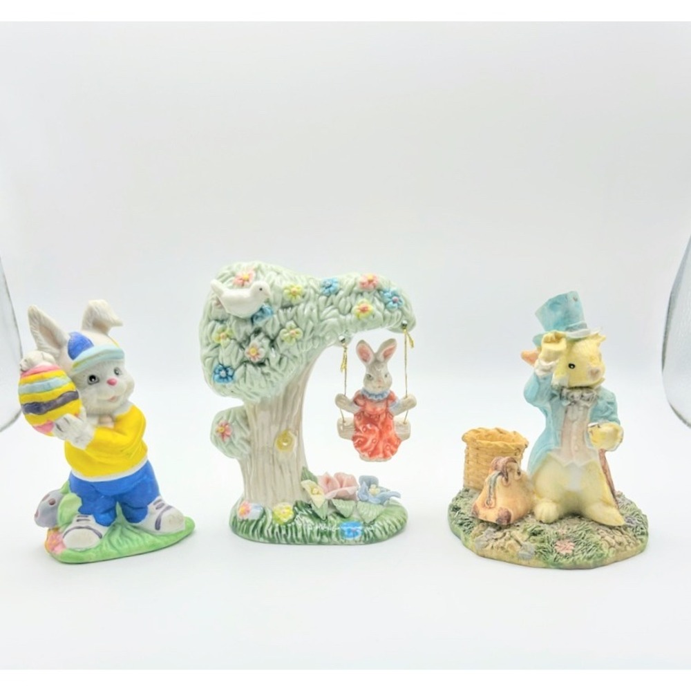 Vintage‎ Easter Bunny Figurine Set Price Products Ks Collection Resin 3pc READ: